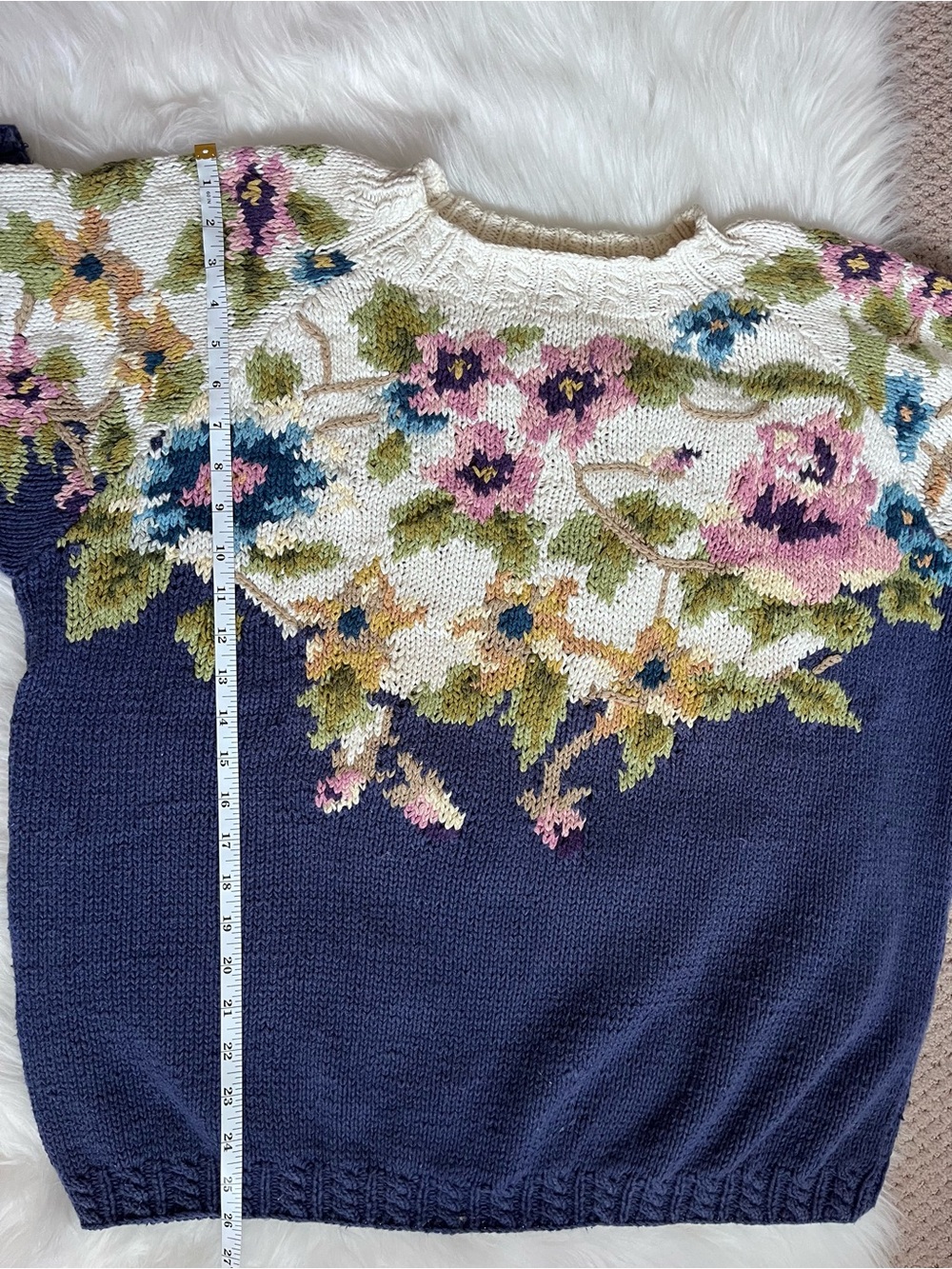 Vintage Hand-Knit Floral 80s Cullinane Sweater Ramie Cotton Cottagecore • L - Picture 8 of 9